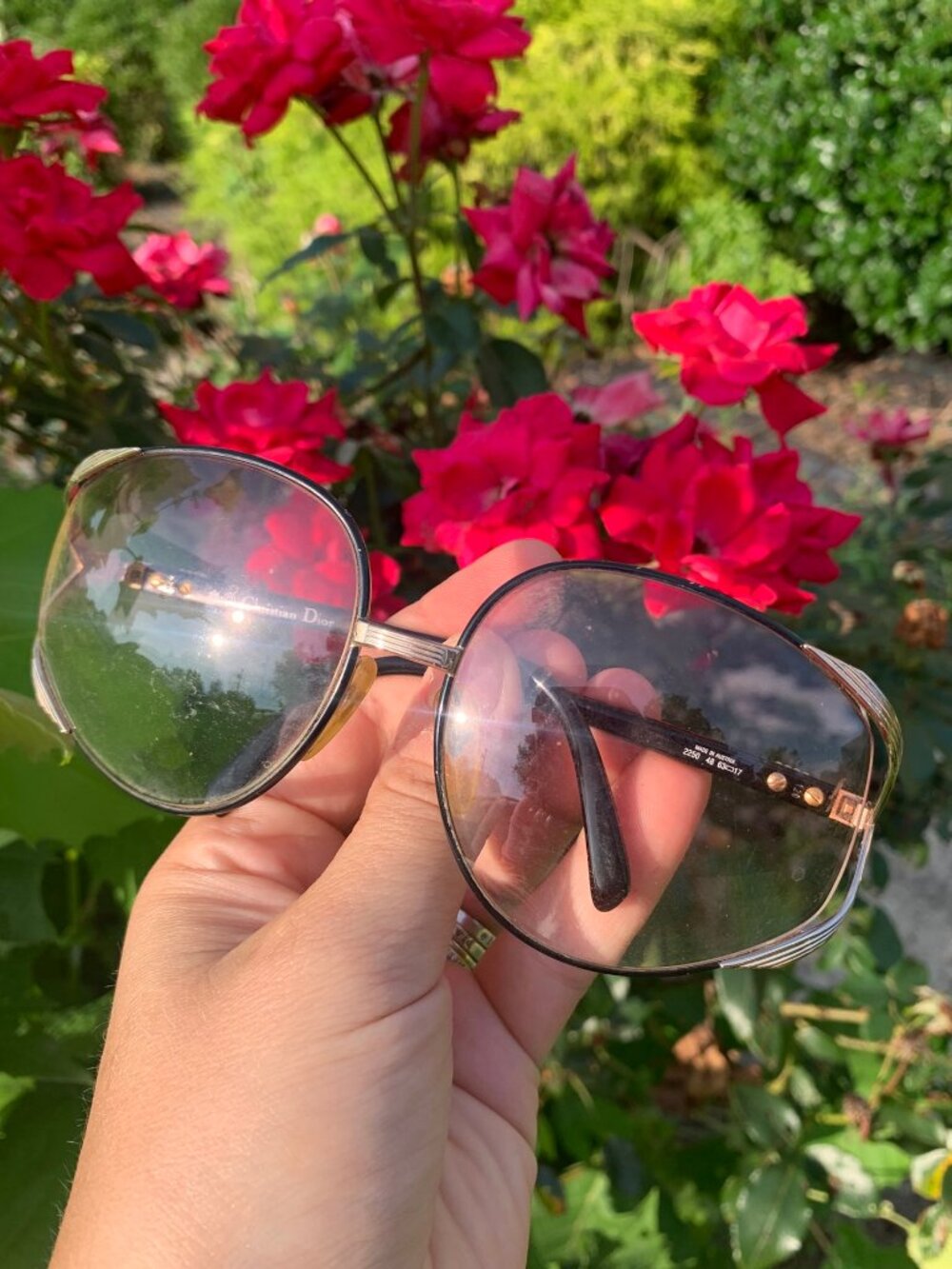 Vintage 80s Christian Dior 2250 48 63-17 Gold Black Frames Austria RX